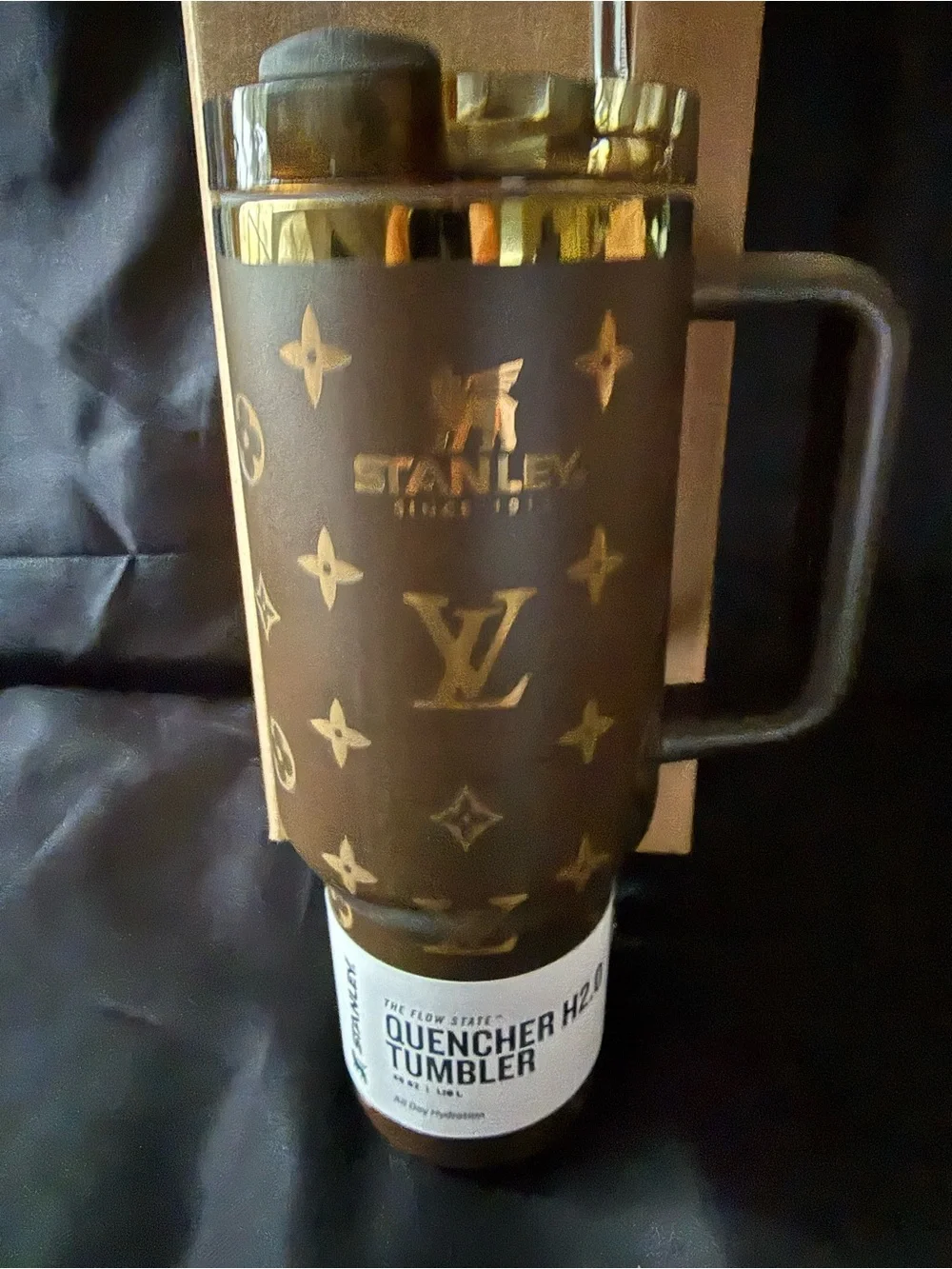 New Stanley 40oz Brown/Gold Laser LEngravedV with Brown Straw - Picture 2 of 8